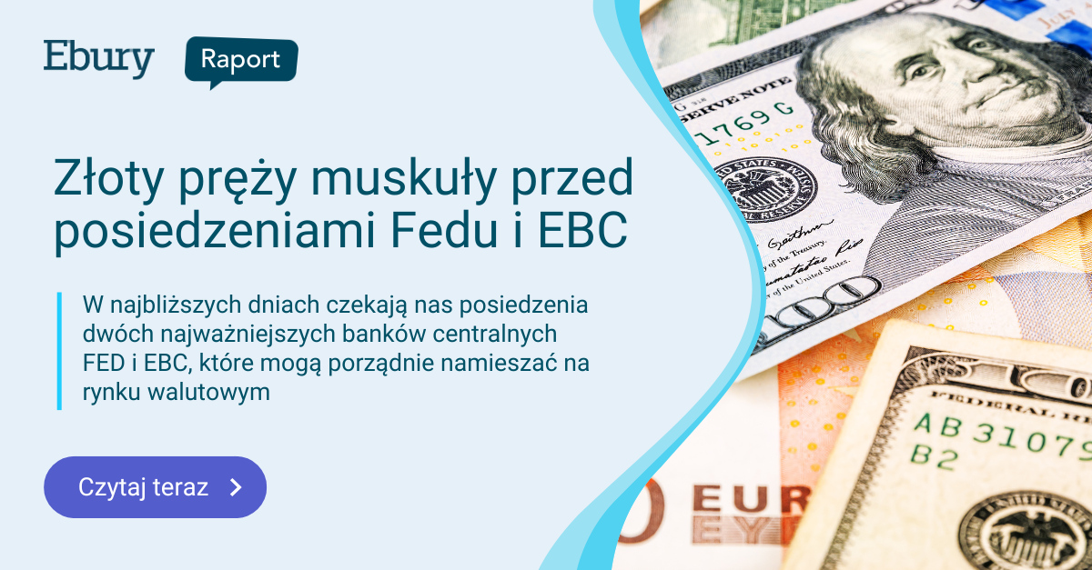 Złoty pręży muskuły przed posiedzeniami Fedu i EBC